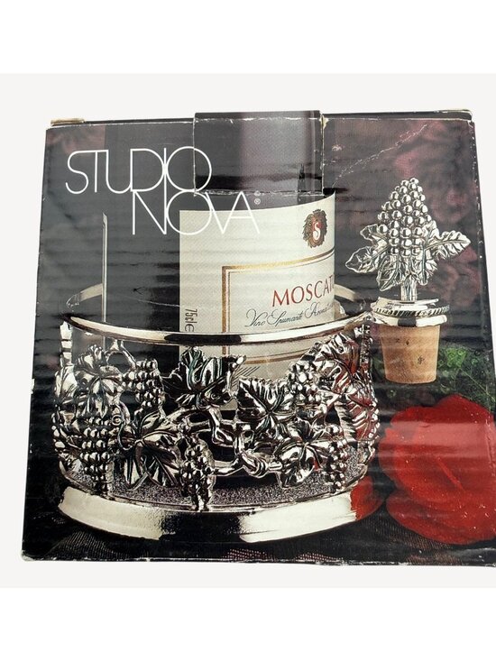 Mikasa Studio Nova Other - Mikasa Studio Nova Wine Bottle Holder & Cork Stopper Set Silver-Plated Grapevine